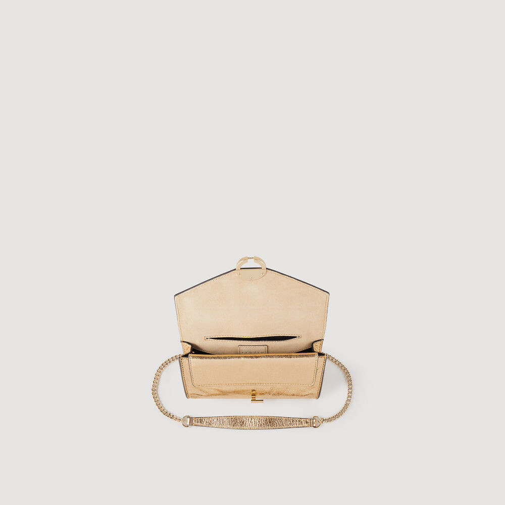 Gold leather clutch bag | Sandro US | Sandro-Paris US
