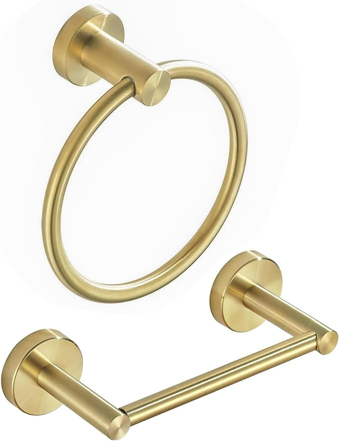 BATHSIR Brushed Gold Toilet Paper Holder & Hand Towel Holder Wall Mount 2 Pieces, Double Post Piv... | Amazon (US)