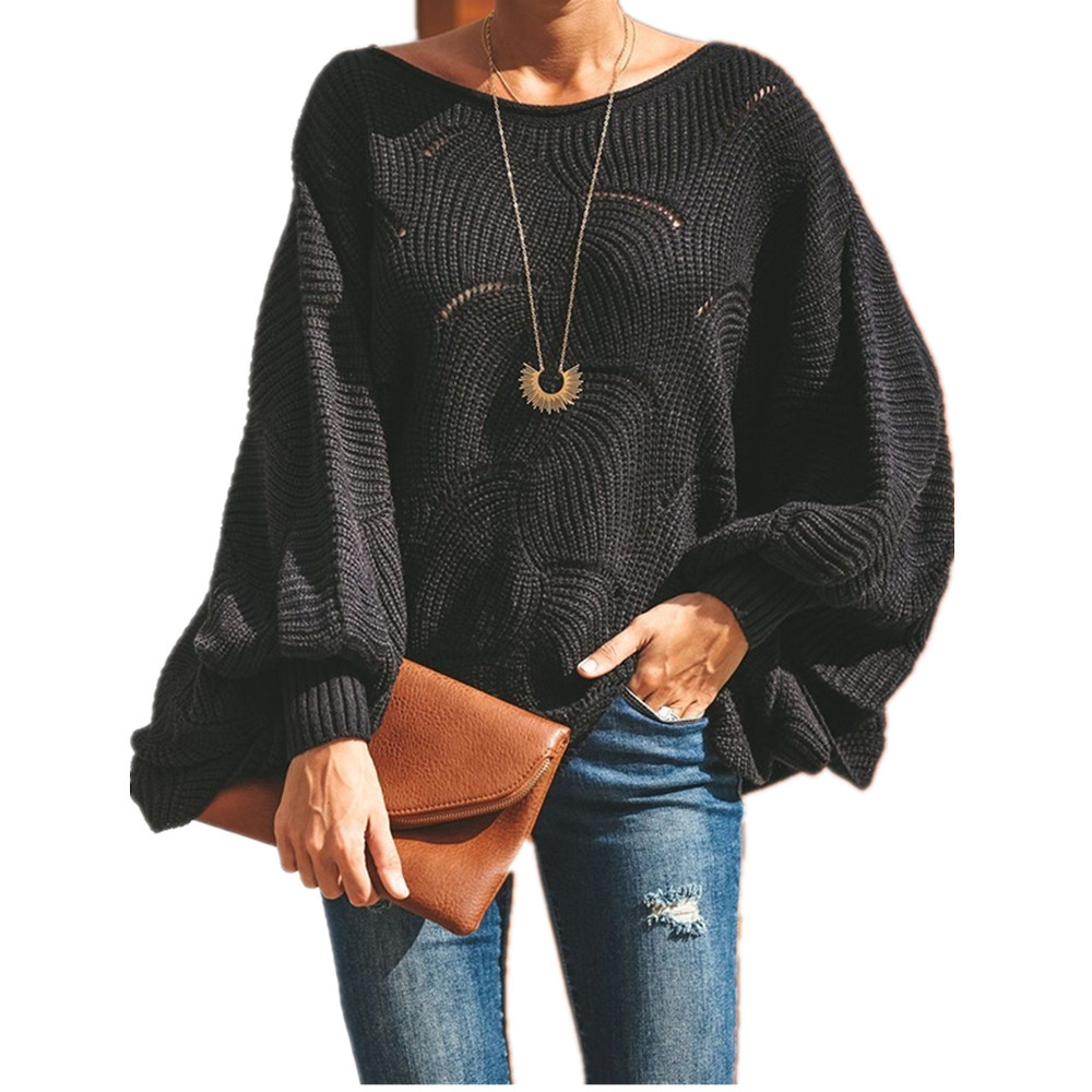 Hollow-out Knit Sweater Women Casual Loose Waved Hem Tops | Walmart (US)