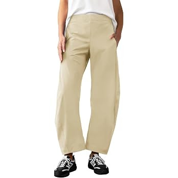 Womens Elastic Waist Barrel Travel Pants Baggy Tapered Leg Ankle Hiking Pants with Pockets 2026 | Amazon (US)