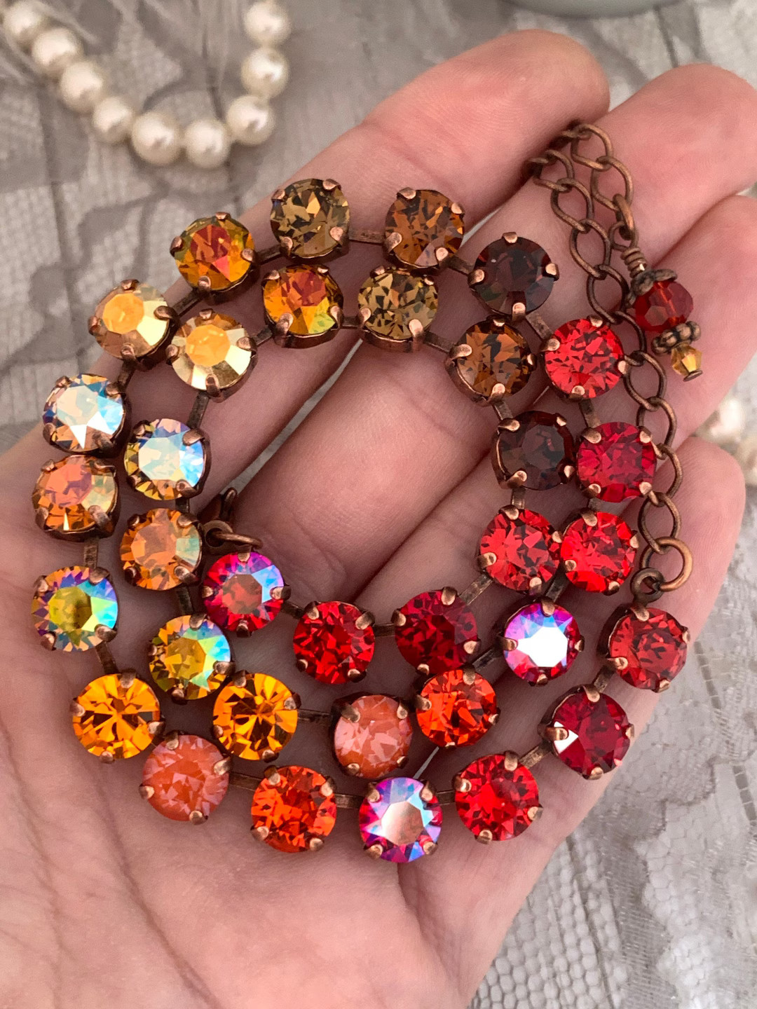 Carmel Candy Apple Ombre Crystal Necklace, Austrian Crystal Necklace, Orange and Red Fall Inspire... | Etsy (US)