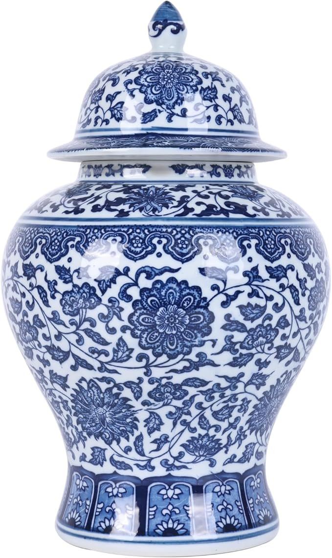 Big Chinoiserie Blue and White Porcelain Ginger Jar with Lid- Handcrafted Decorative General Ging... | Amazon (US)