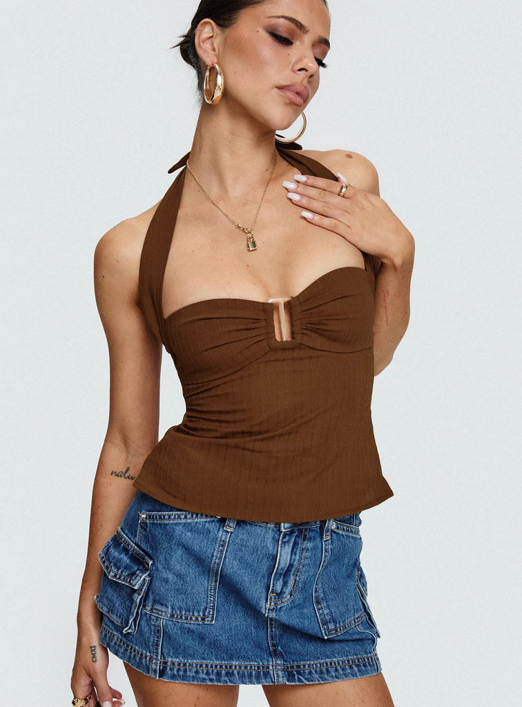 Isabetta Halter Top Chocolate | Princess Polly US
