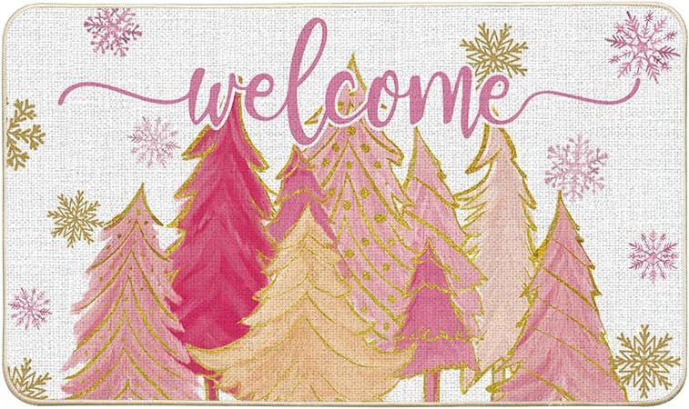 Artoid Mode Pink Tree Snowflak Christmas in July Welcome Doormat, Winter Home Decor Low-Profile S... | Amazon (US)