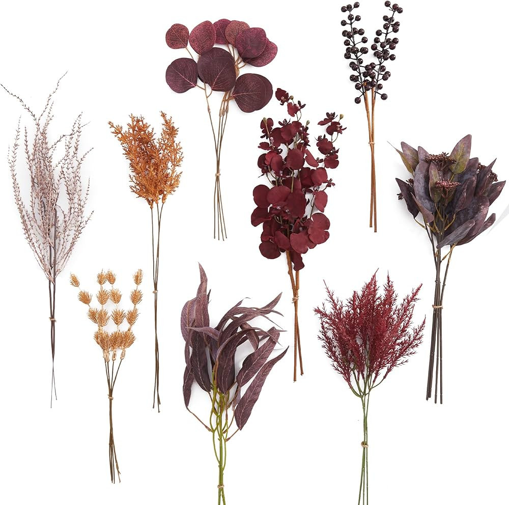 MISSPIN 25PCS Artificial Greenery Stems Set, Faux Greenery Branches with 8 Kinds of Greenery Leav... | Amazon (US)