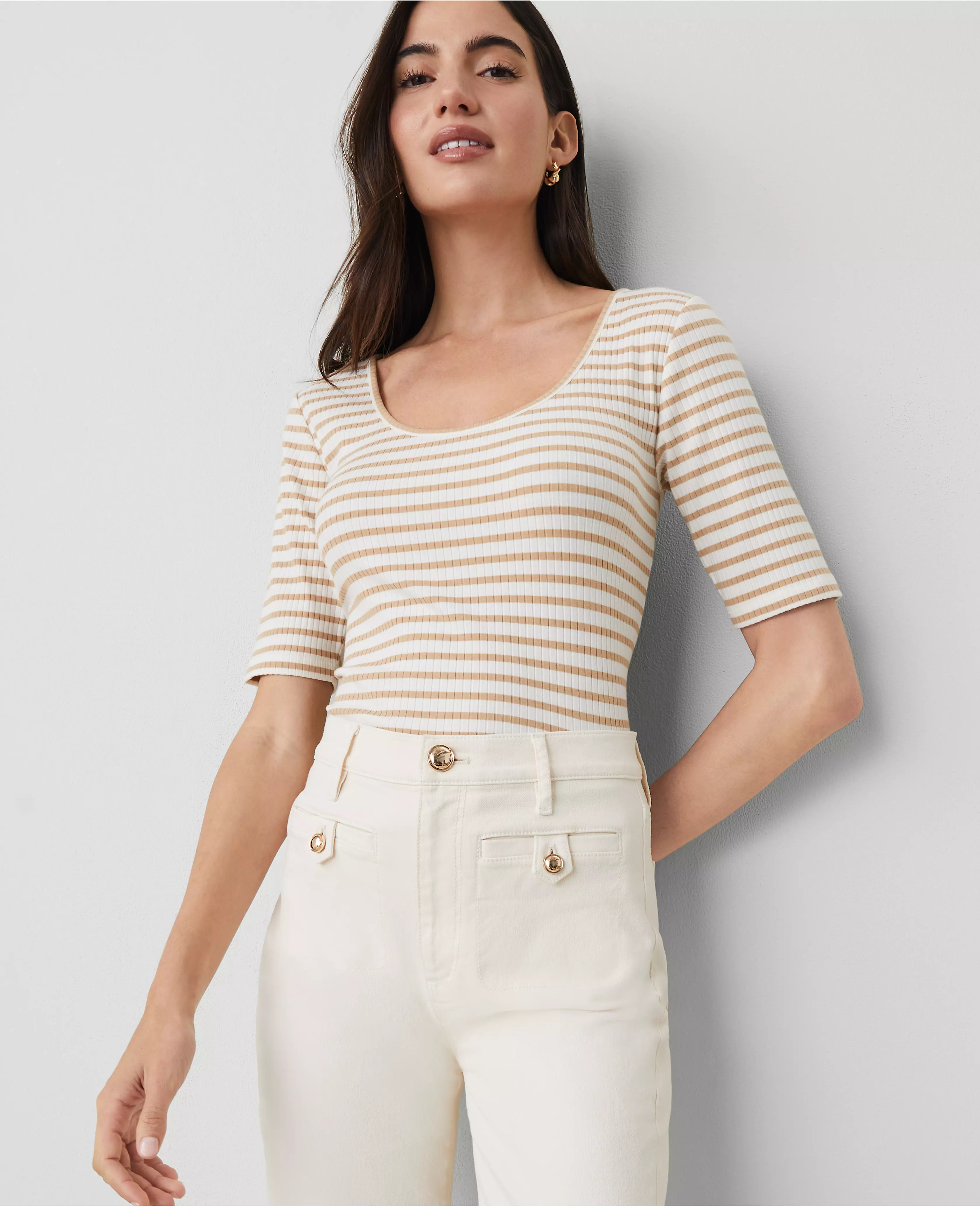 Striped Scoop Neck Tee | Ann Taylor