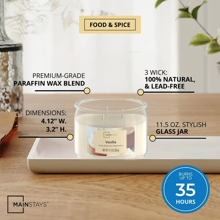 Mainstays Vanilla Scented 3-Wick Glass Jar Candle, 11.5 oz - Walmart.com | Walmart (US)