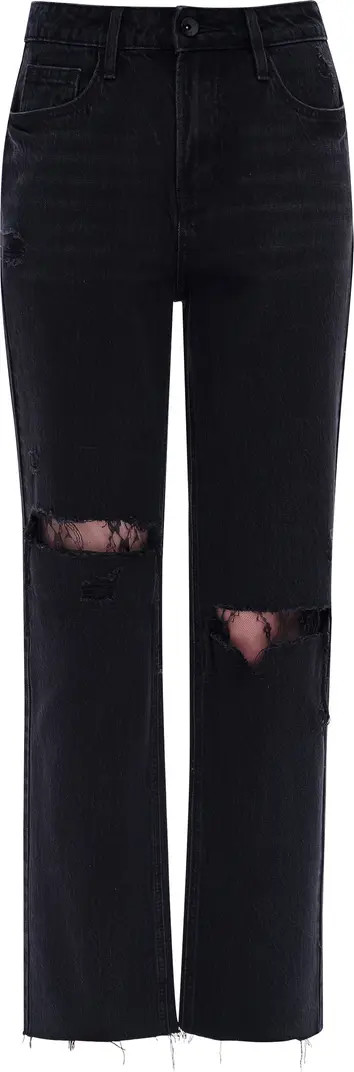 Bayeas High Waist Lace Inset Rip Straight Leg Jeans | Nordstrom | Nordstrom