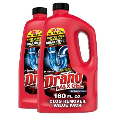 Drano Max Gel Drain Cleaner and Clog Remover - 80 fl oz/2ct: Unscented, Plastic Bottle | Target