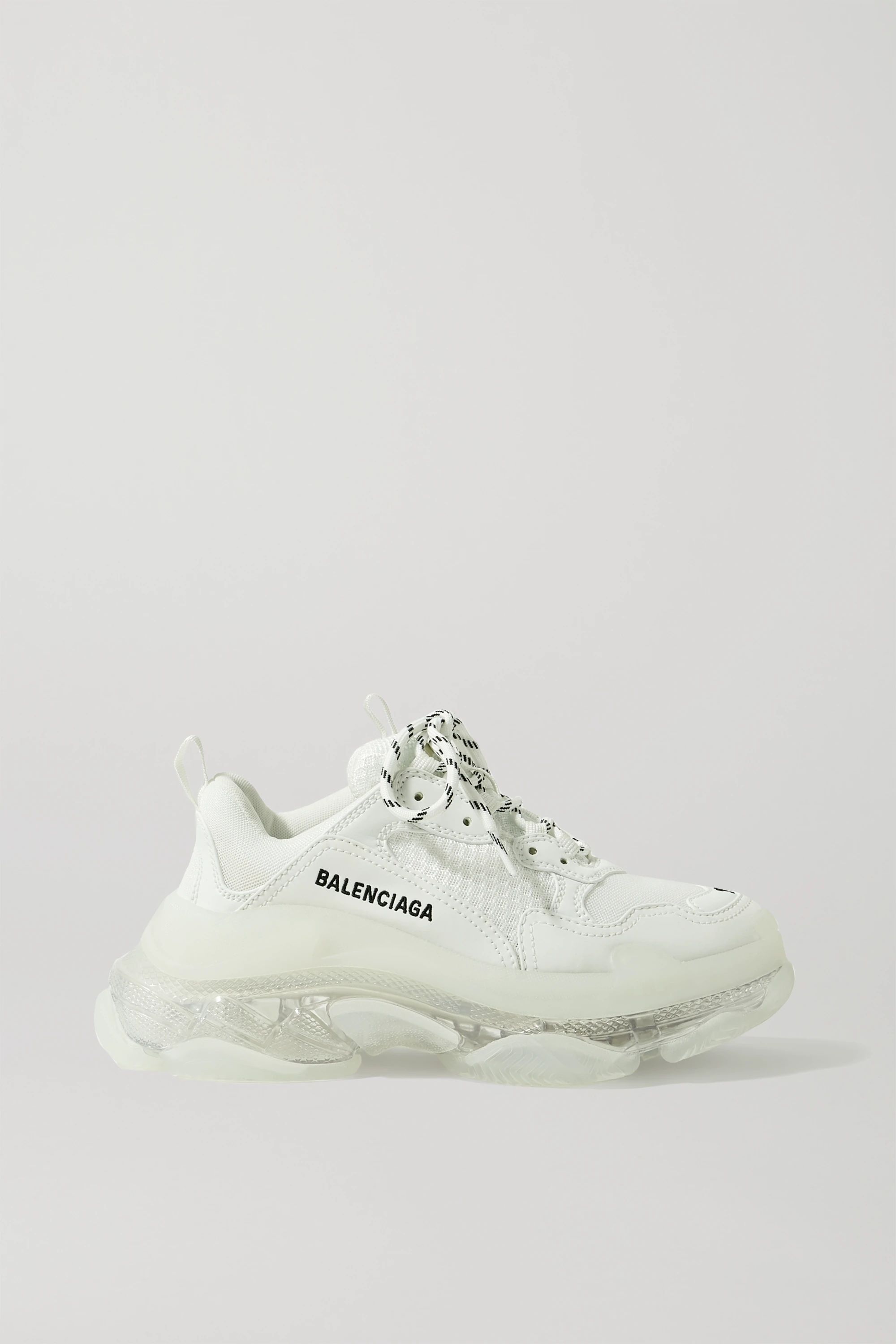 White Triple S Clear Sole logo-embroidered leather, nubuck and mesh sneakers | Balenciaga | NET-A... | NET-A-PORTER (UK & EU)