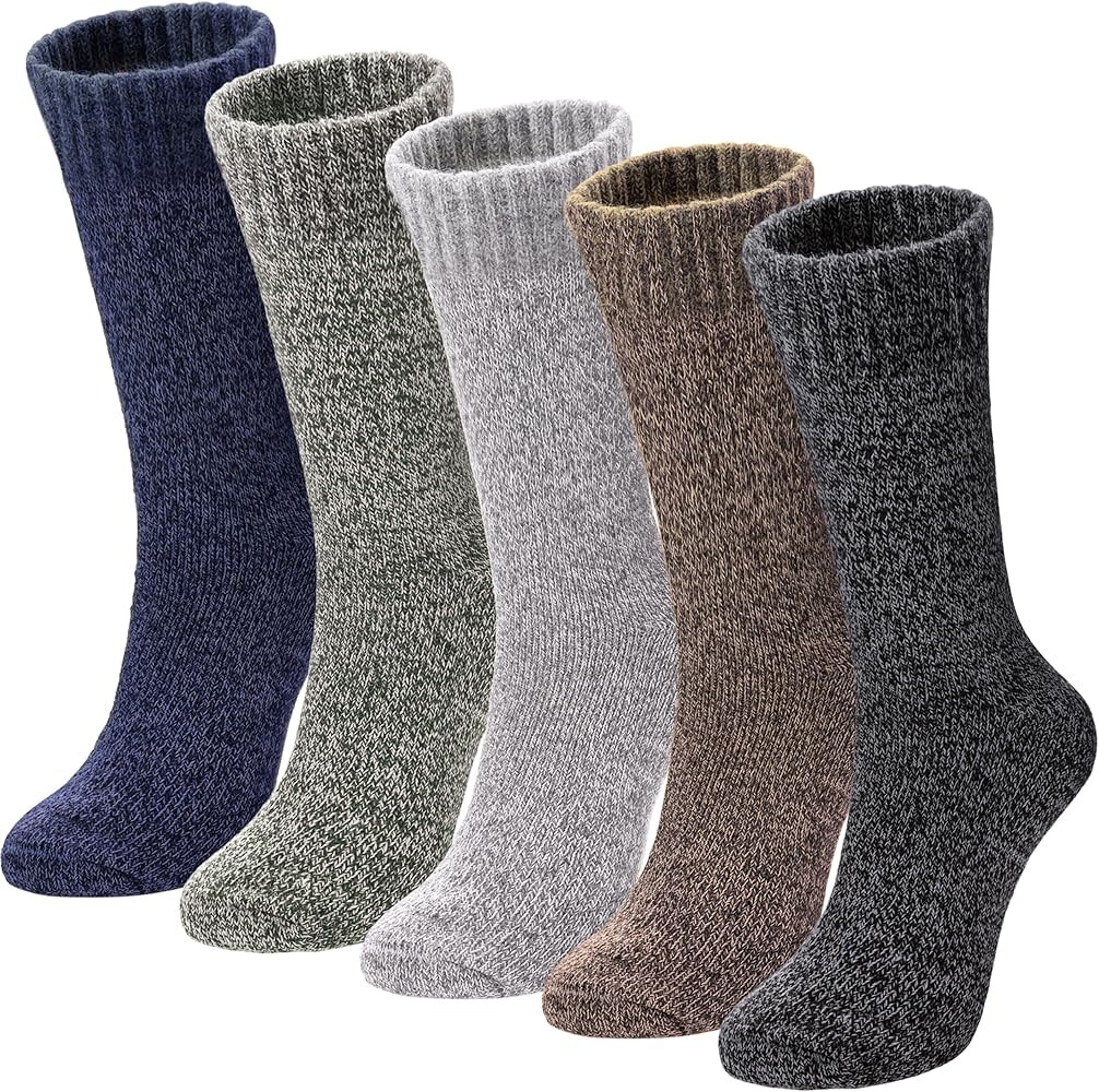 MQELONG Womens 5 Pairs Soft Thick Comfort Casual Cotton Warm Wool Crew Winter Socks | Amazon (US)