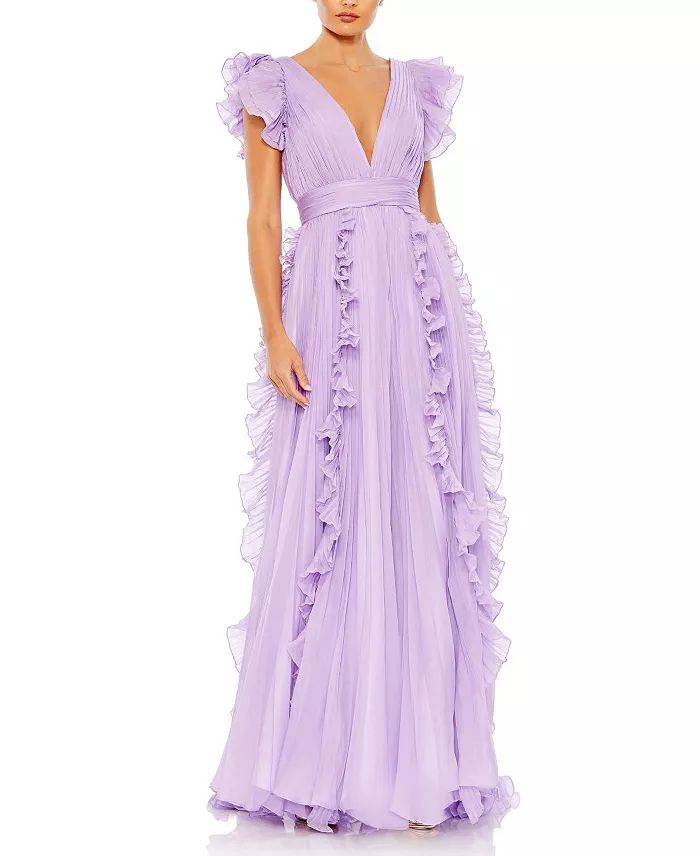 Pleated Ruffle Cap Sleeve Flowy A Line Gown | Bloomingdale's (US)