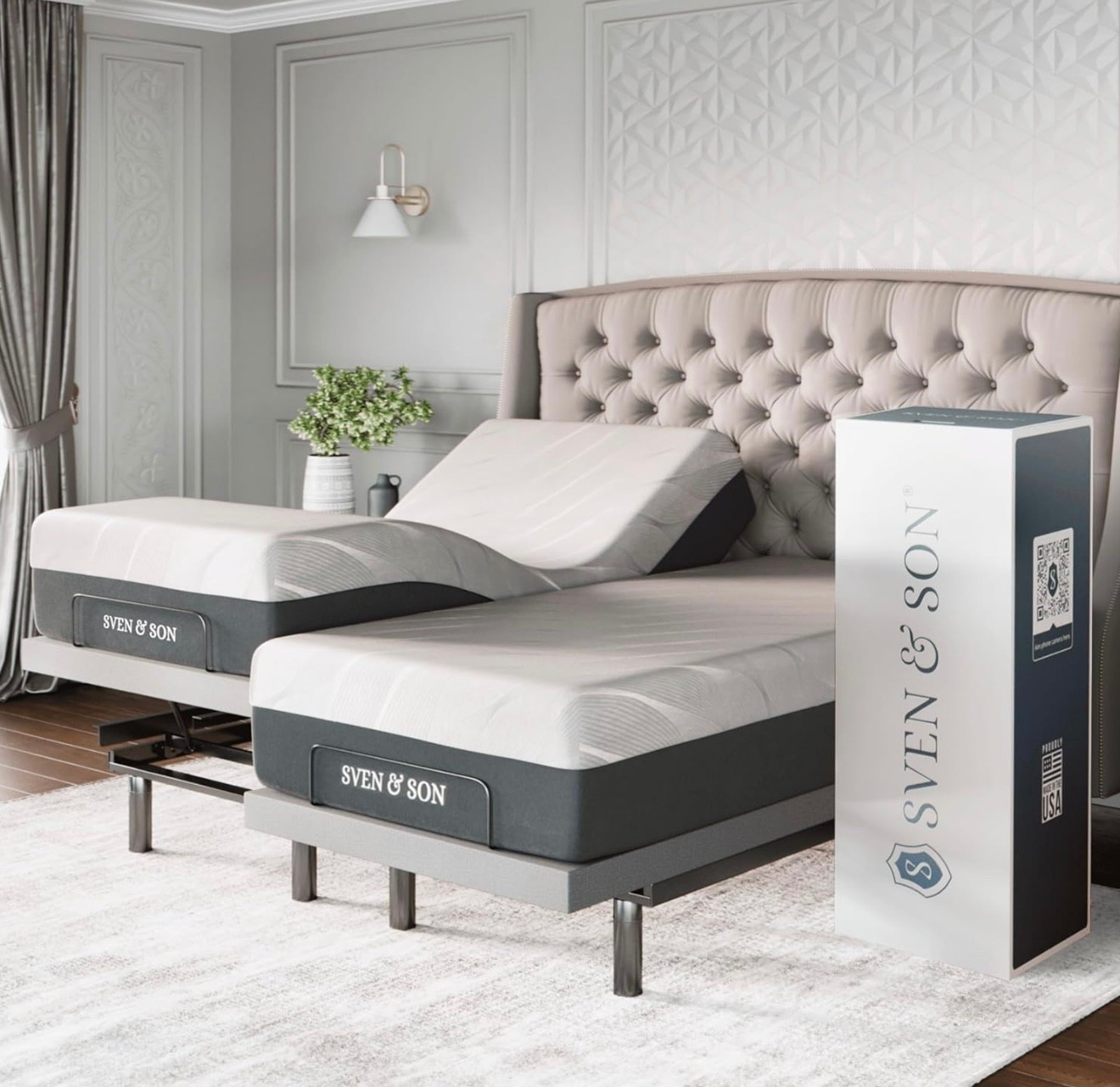 Sven & Son Platinum Adjustable Bed Base Frame + 14 inch Hybrid Spring Matt (Medium Soft), Lumbar Support, Head-Pillow-Tilt, Massage, Under-Bed Lights, USB - Split California King

#LTKU #LTKdayinmylife #LTKHome