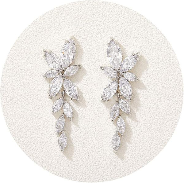 SWEETV Marquise Cubic Zirconia Bridal Earrings, Elegant Wedding Earrings for Brides Bridesmaids, Crystal Formal Drop Earrings for Women Jewelry Gifts | Amazon (US)