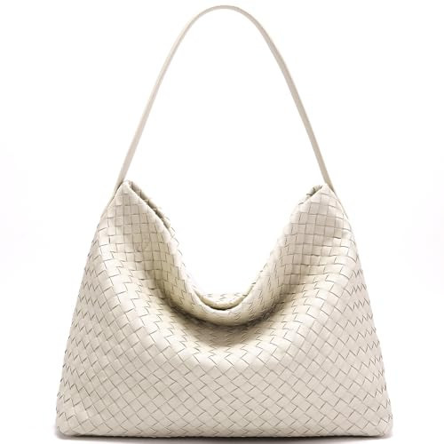 Woven Tote Womens Shoulder Handbags: Vegan Leather Crossbody Bag - Elegant Satchel Purse for Travel - Daily Bucket Bags (Off-white) | Amazon (US)