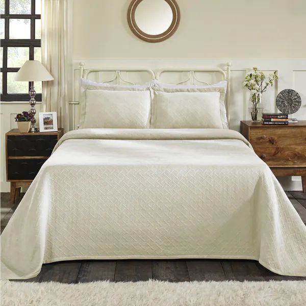 Superior Jacquard Matelasse Basket Cotton Bedspread Set - Queen - Ivory | Bed Bath & Beyond