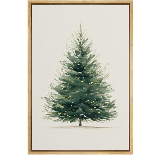 wall26 Framed Canvas Print Wall Art Festive Christmas Tree Watercolor Green Holiday Pine Tree Illustration Modern Art for Living Room, Bedroom, Office - 24"x36" NATURAL | Amazon (US)