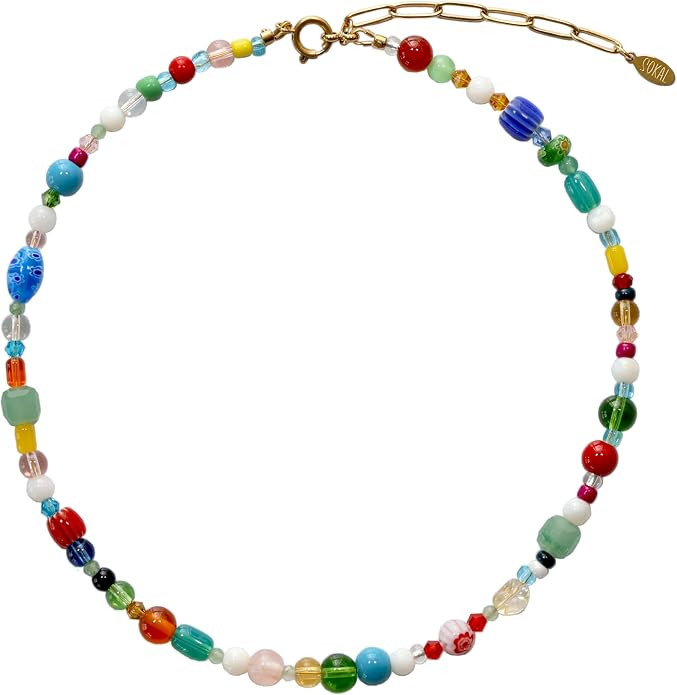 SOKAL Waterproof Beaded Gemstone Necklaces for Women, Boho Colorful Bead Choker Necklace, Natural... | Amazon (US)