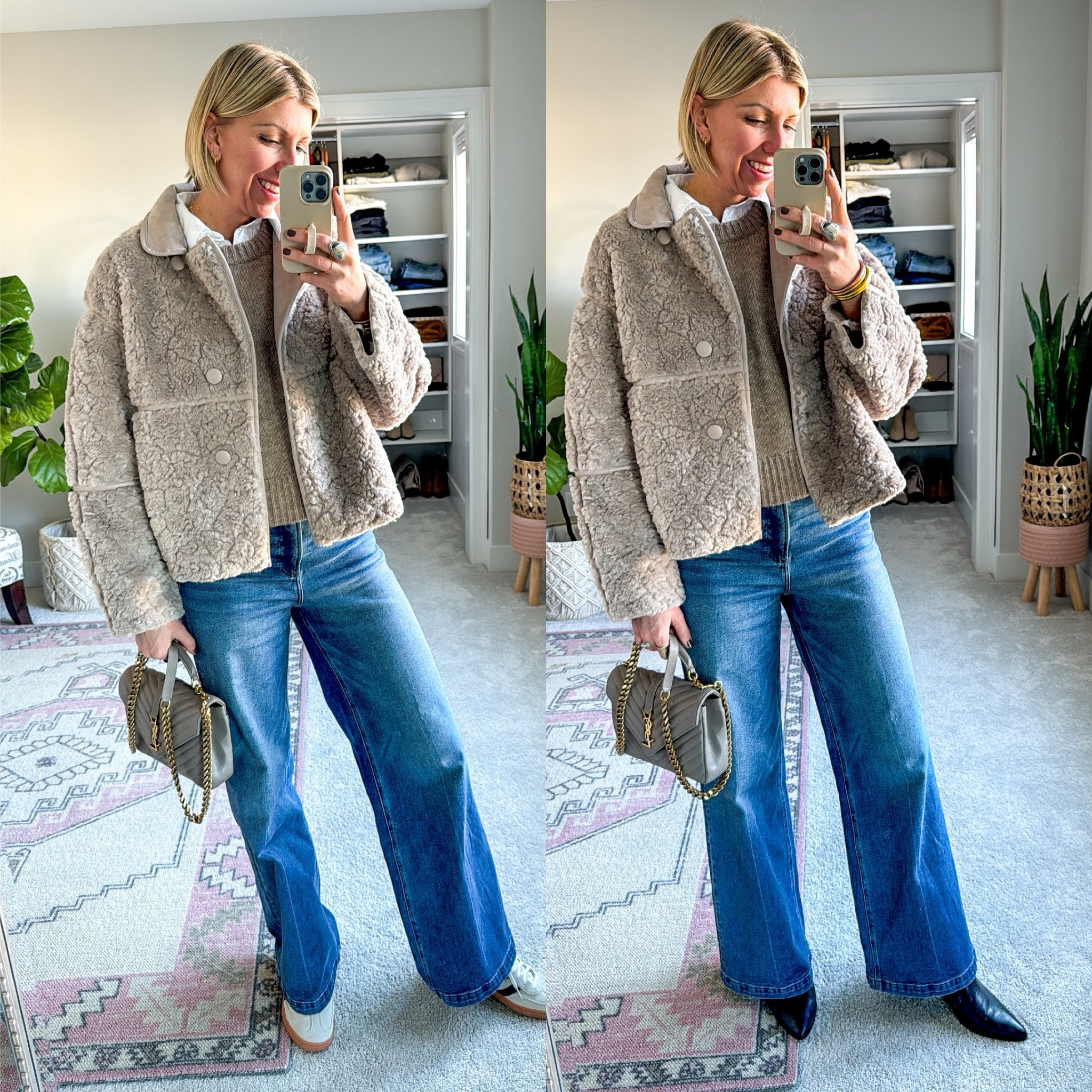 What shoes to
Wear with wide leg jeans:
sneakers or booties 

change the look & feel of
An outfit by swapping out your shoes 

#LTKVideo #LTKover40 #LTKstyletip