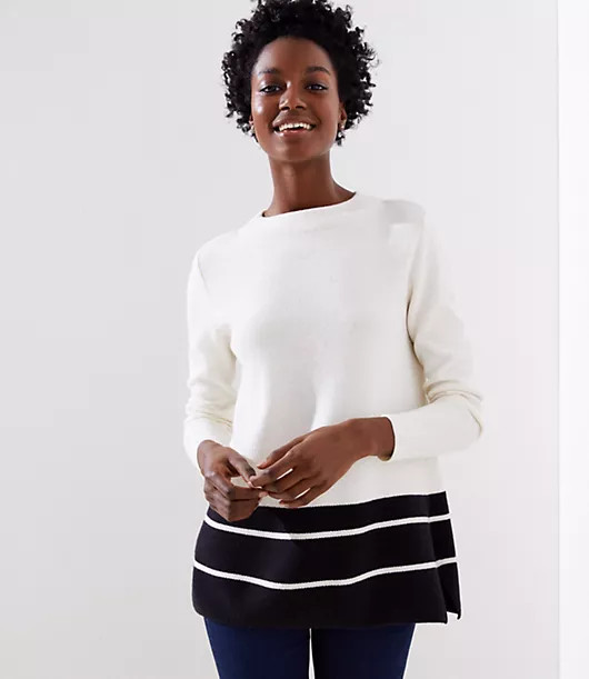 LOFT Striped Hem Mock Neck Sweater | LOFT