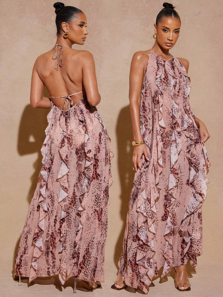 Hauture Women Clothes, Women's Mauve Long Dress Sleeveless With Ruffles Simple Fashion Daily Casu... | SHEIN