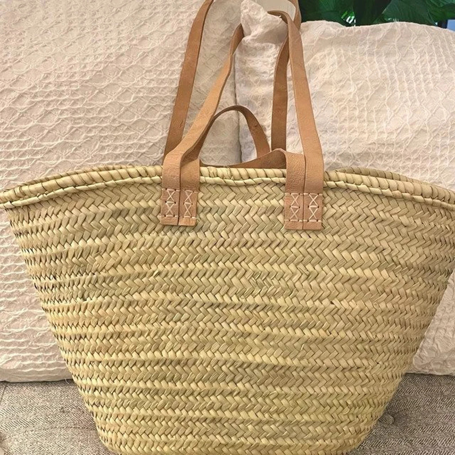 Handwoven Straw Bag with Leather Accents - French Market Basket, Eco-Friendly Grocery Tote, Styli... | Etsy (Global)