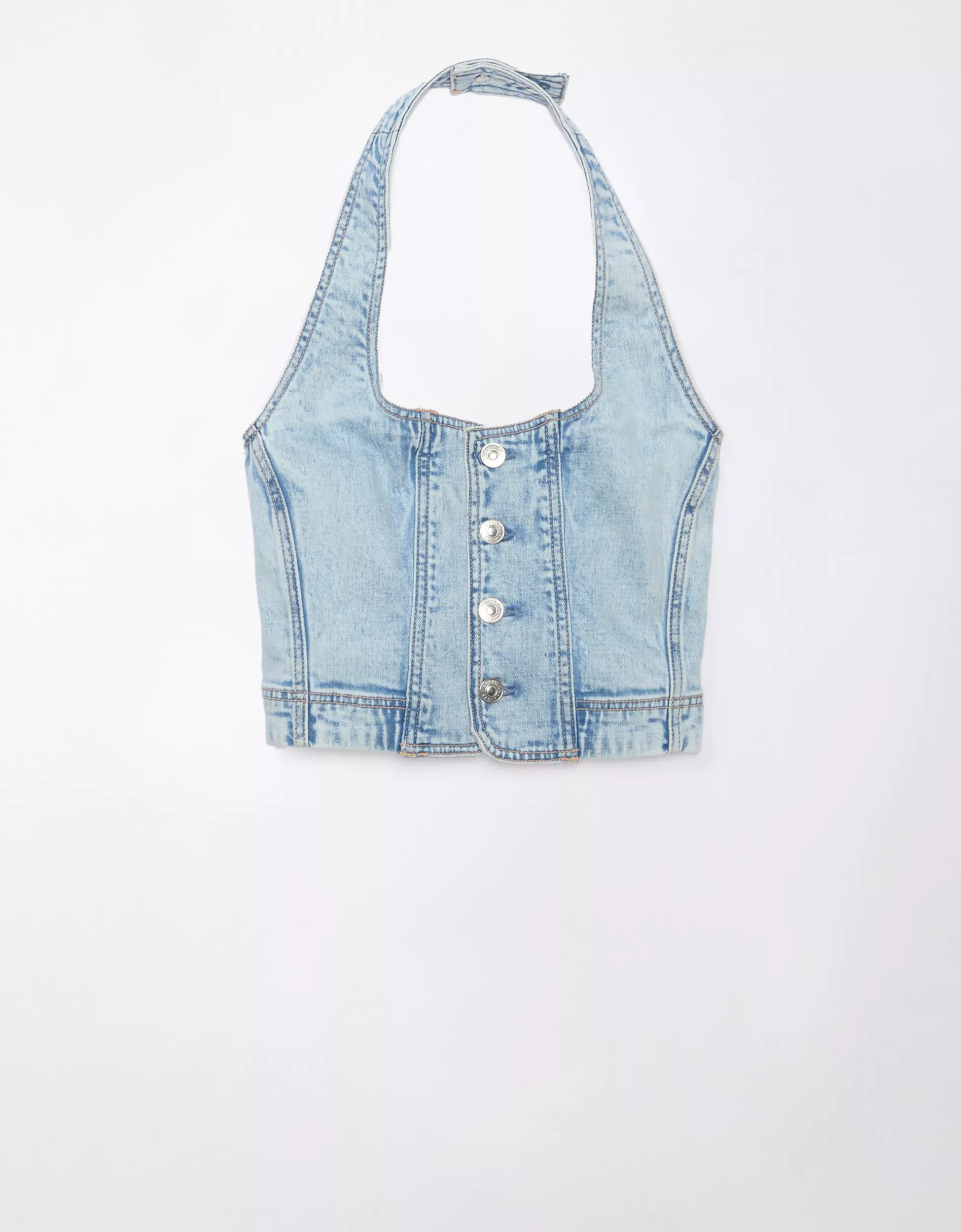 AE Cropped Denim Halter Top | American Eagle Outfitters (US & CA)