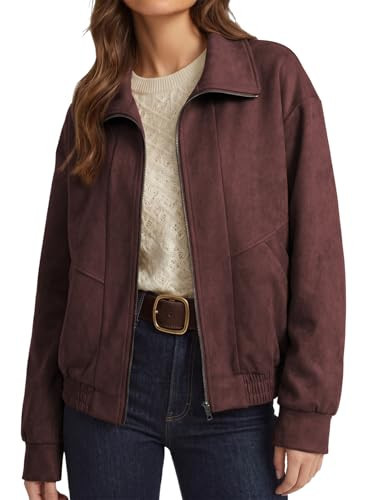 Dokotoo Winter Clothing for Women Long Sleeve Faux Suede Jackets Burgundy M | Amazon (US)