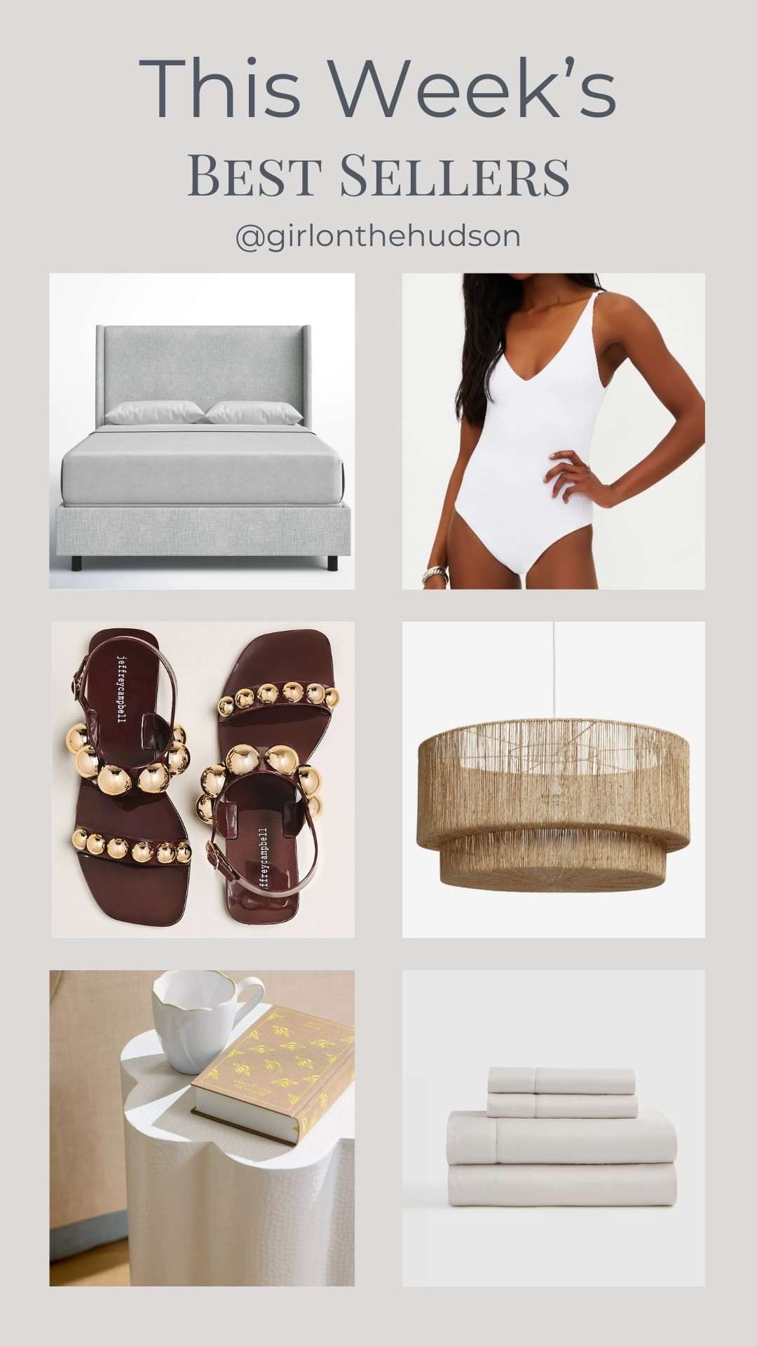 This week’s best sellers! My favorite bathing suit on sale, the upholstered bed that everyone loves, gum drop jelly sandals in all colors(!!), a pretty woven chandelier, the prettiest side table and the sheets that we use for every bed in our home!

#LTKootd #LTKSaleAlert #LTKHome