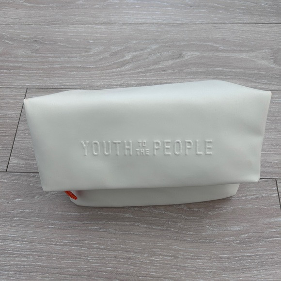 Youth to the People Toiletry Bag Cream fold Over Zipper Pouch with magnet | Poshmark