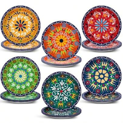 D48 Pcs Mexican Fiesta Party Plates Multicolor Handmade Style Paper Plates Cielito Lindo Party De... | SHEIN