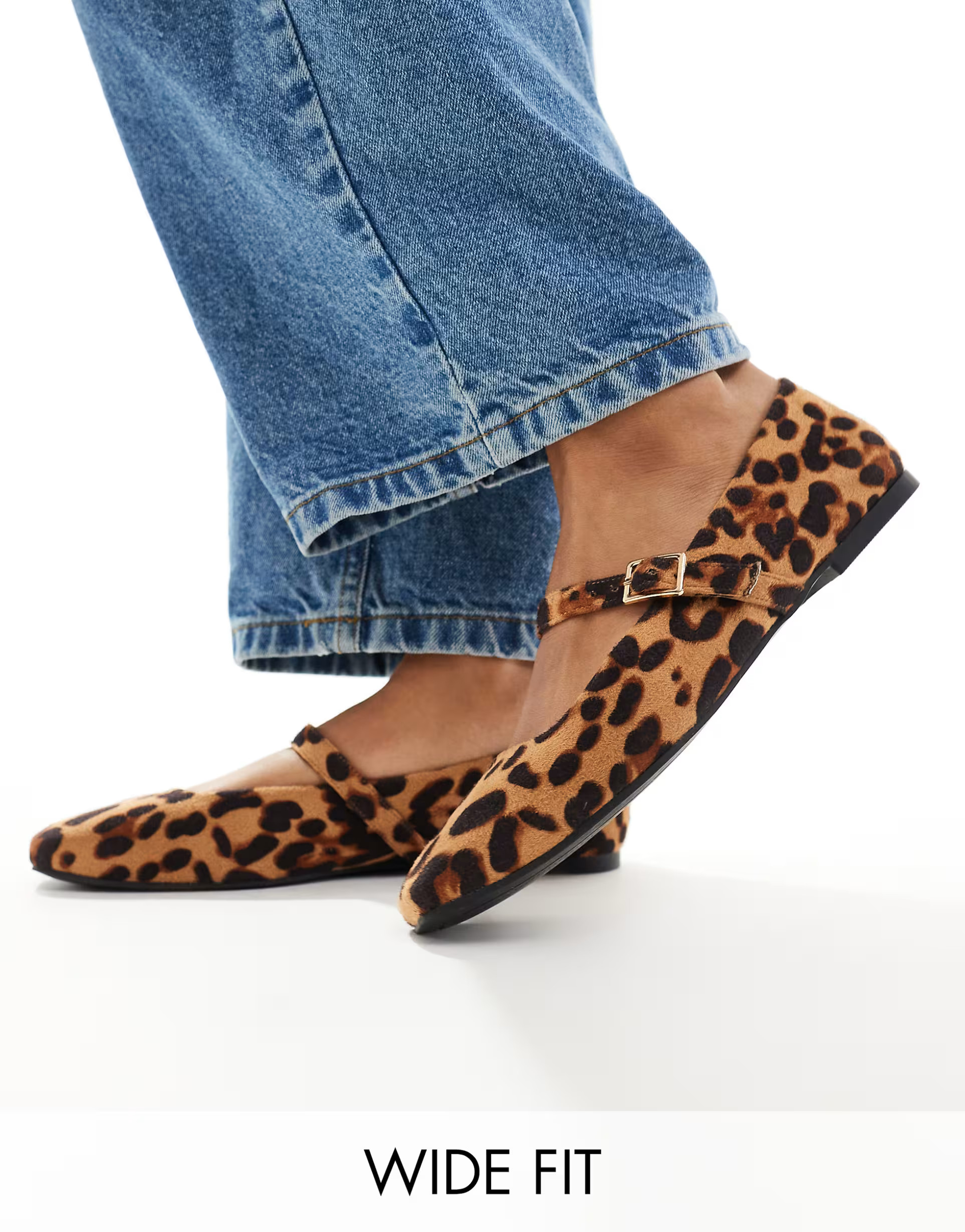 ASOS DESIGN Wide Fit Lottie Mary Jane Ballet in leopard suedette | ASOS | ASOS (Global)