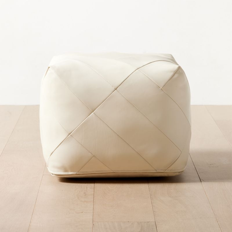 Aslant Warm White Leather Pouf Ottoman | CB2 | CB2