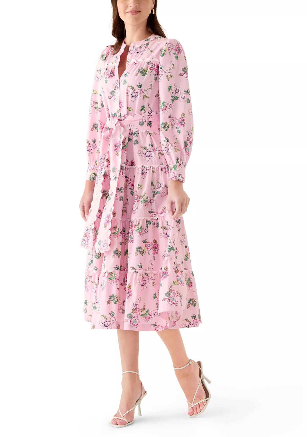 Women's Long Sleeve Scallop Trim Shirt Dress | Belk