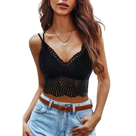 Avidlove Lace Racerback Bralette for Women Lingerie Black Sexy Bra Tank Tops Sleeveless Camisole Crop Tops | Walmart (US)