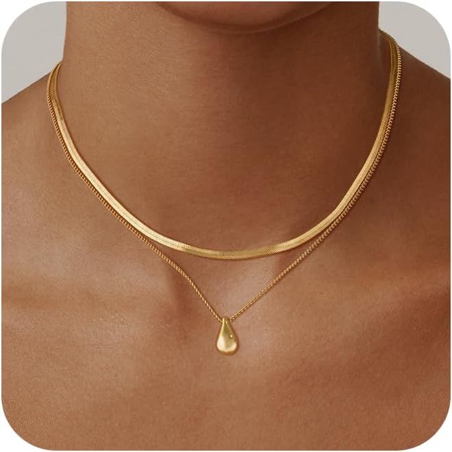 Picuzzy Layered Necklaces for Women Trendy, 14K Gold Plated/Silver Stackable Dainty Silver Choker... | Amazon (US)