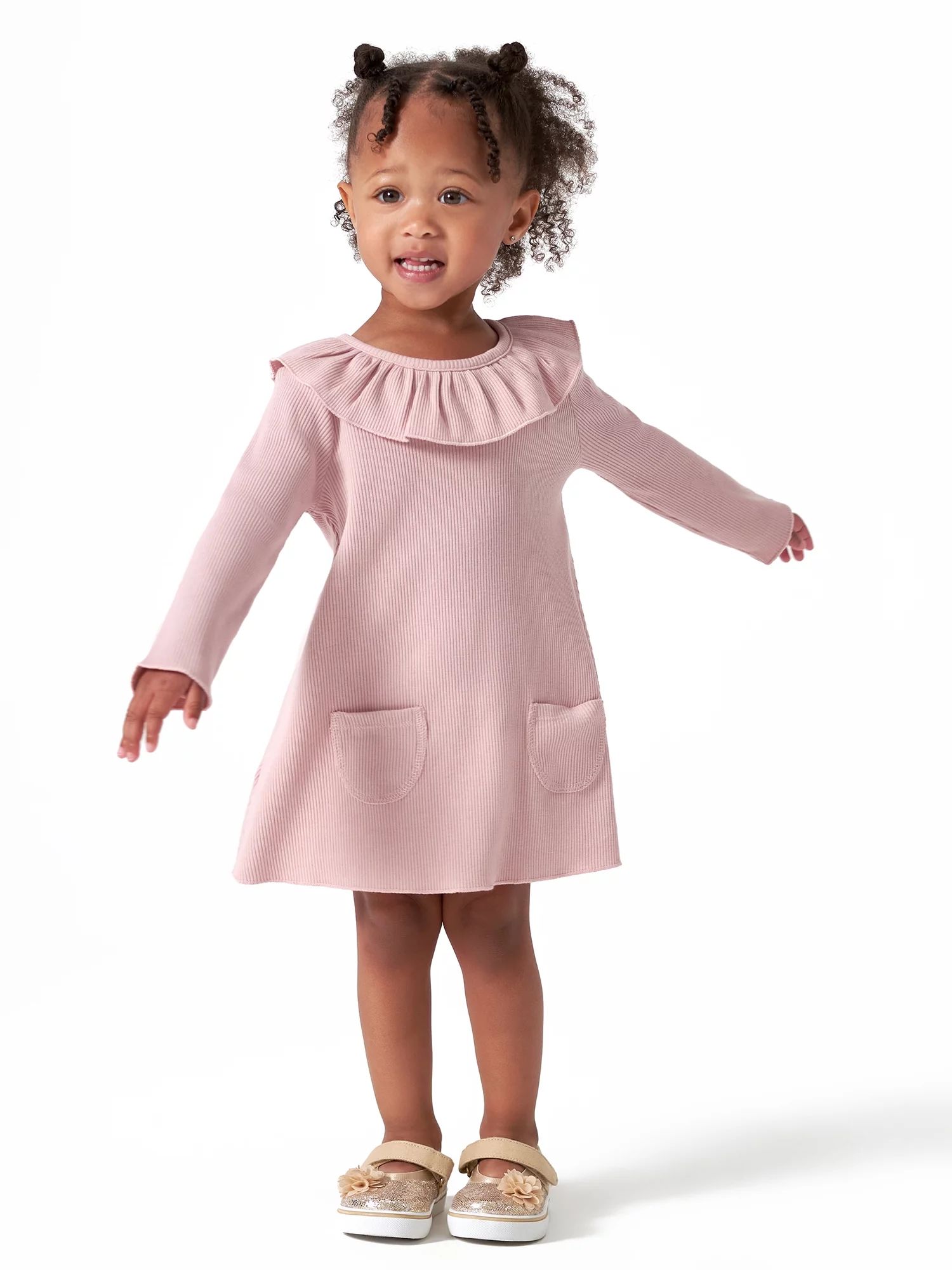 Modern Moments by Gerber Baby Girl Ribbed Long Sleeve Dress & Diaper Cover Outfit Set, 2 Piece, S... | Walmart (US)