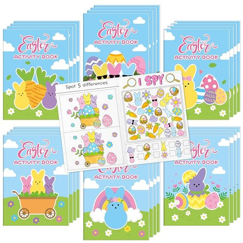 Easter Bunny Activity Books for Kids - 24Pcs Happy Easter Mini Games Coloring Book Set Rabbit Theme Bulk Mazes Word Search Word Scramble Games for School Classroom Spring Holiday Party DIY Favor | Amazon (US)
