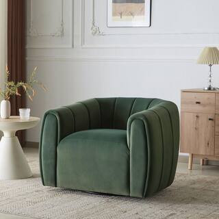 Smith Modern Upholstered Velvet Swivel Club Chair, Iron Frame, Olive Green | The Home Depot