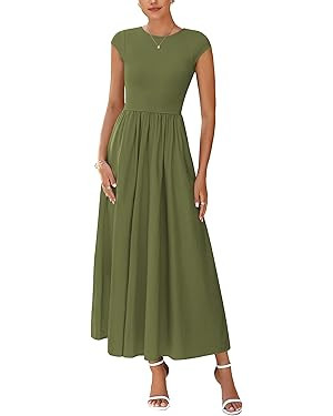 PRETTYGARDEN Women's 2025 Summer Casual Long Dresses Cap Sleeve Patchwork A Line Flowy Modest Ele... | Amazon (US)