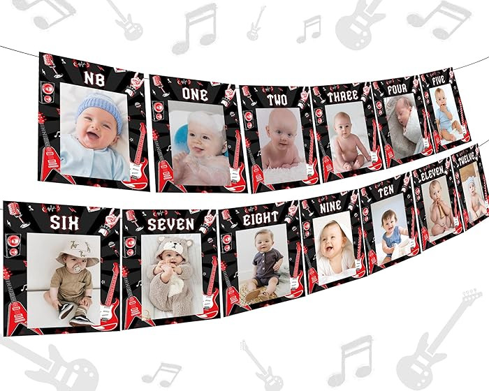 One Rocks First Birthday Photo Banner, Rock and Roll 1st Birthday Decorations, Born to Rock Month... | Amazon (US)