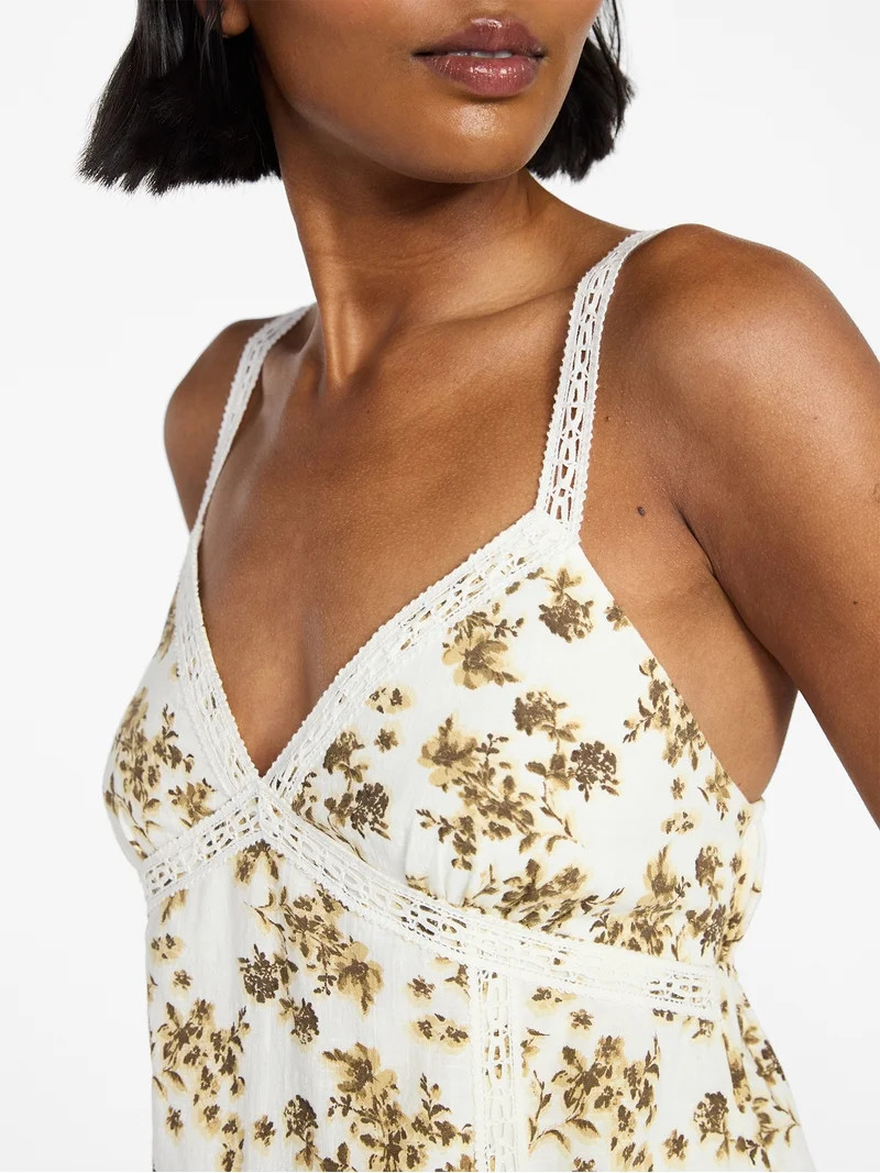 No Boundaries Lace Trim Cotton Mini Dress, Women's XXS-XXL | Walmart (US)