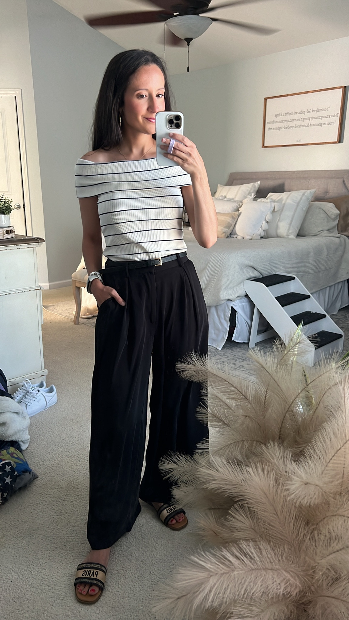 Target off the shoulder top -size small
Amazon wide leg trouser pants- size S Short (I’m 5’2)
Amazon Paris sandal flip flops

#oldmoneyaesthetic #capsulewardrobe #oldmoney 

Capsule wardrobe
Old money aesthetic 
Casual chic
Office Work outfits 