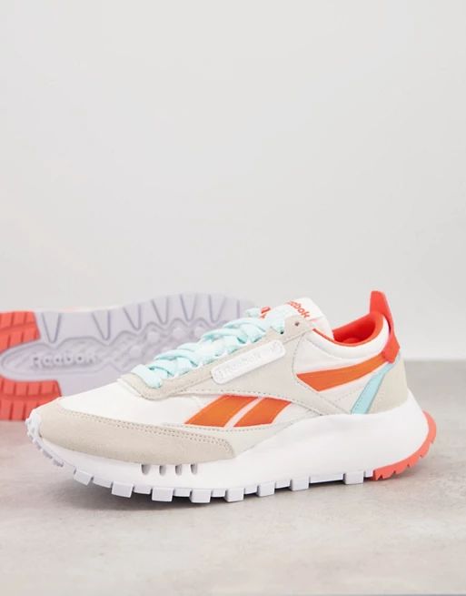 Reebok Classic Legacy sneakers in white with orange and blue detail | ASOS (Global)