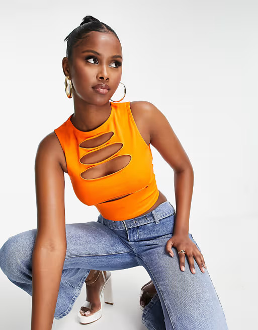 ASOS DESIGN sleeveless crop top with front slashes in orange | ASOS (Global)