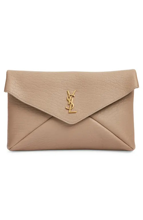 Saint Laurent Large Cassandre Leather Envelope Clutch in Dusty Grey at Nordstrom | Nordstrom