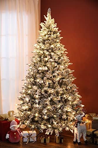 LuxenHome Pre-Lit Christmas Tree, 7ft Snow Flocked Christmas Tree with 450 LED Lights, Porch Artific | Amazon (US)