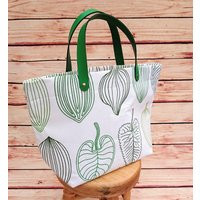 Handmade Green Leaf Tote Bag With Real Leather Handles | Etsy (US)