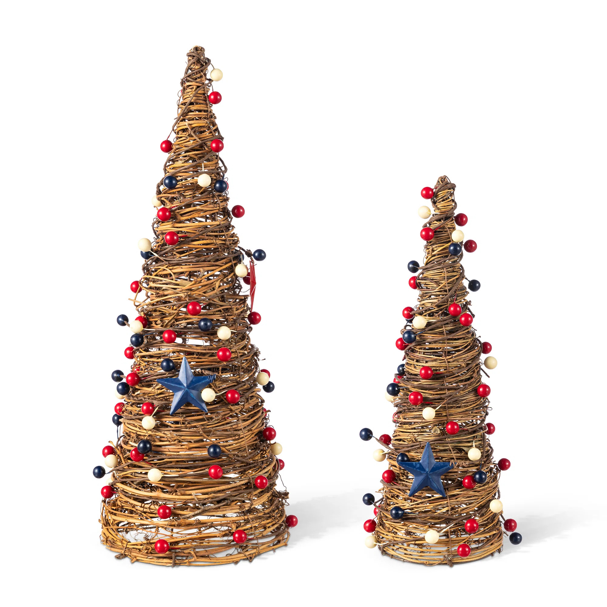 Birch Lane\u2122 Set Of 2 Patriotic Rattan Cone Trees With Stars & Berries - Table Decor | Wayfai... | Wayfair North America