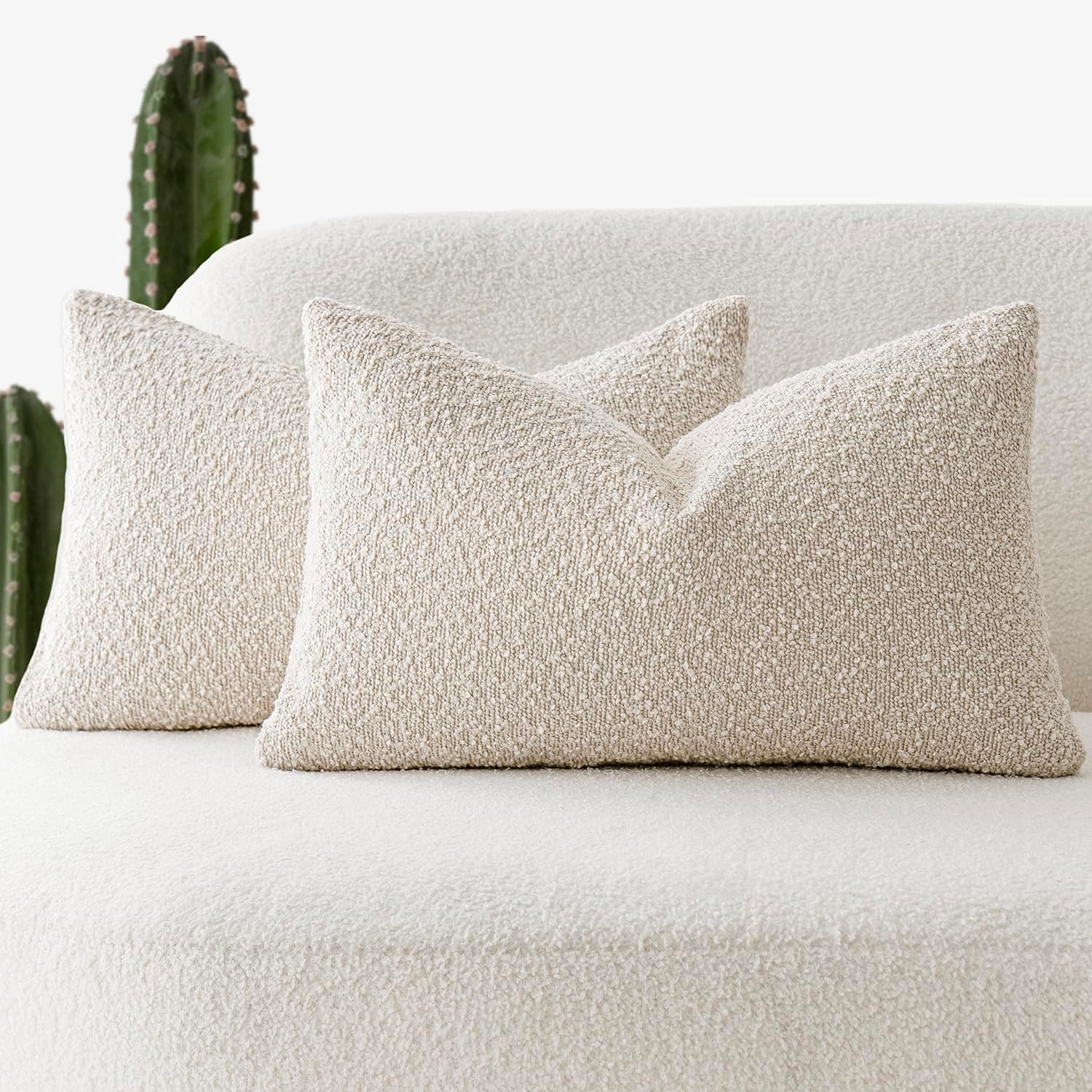 Foindtower Pack of 2 Textured Boucle Throw Pillow Covers Accent Solid Lumbar Pillow Cases Cozy So... | Amazon (US)